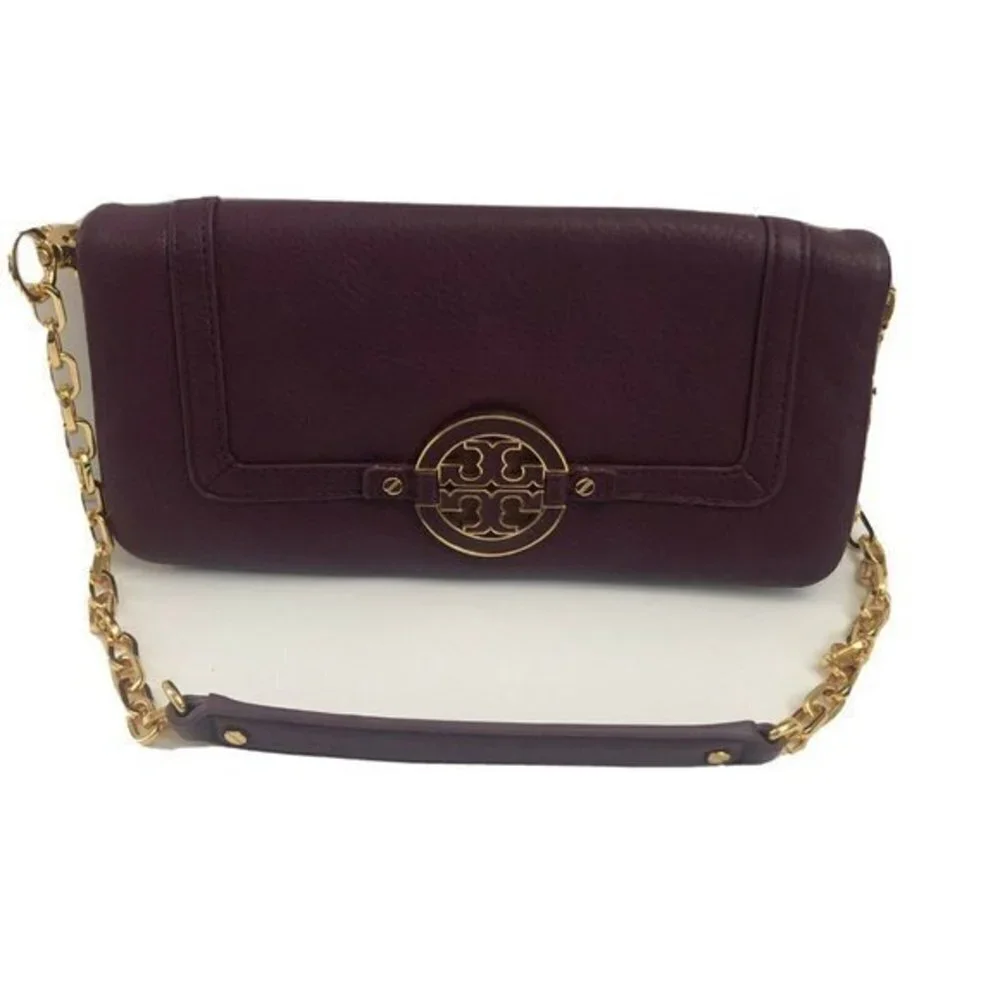 Tory Burch Handbag Purple Purse Leather ShoulderBag Clutch Tote
